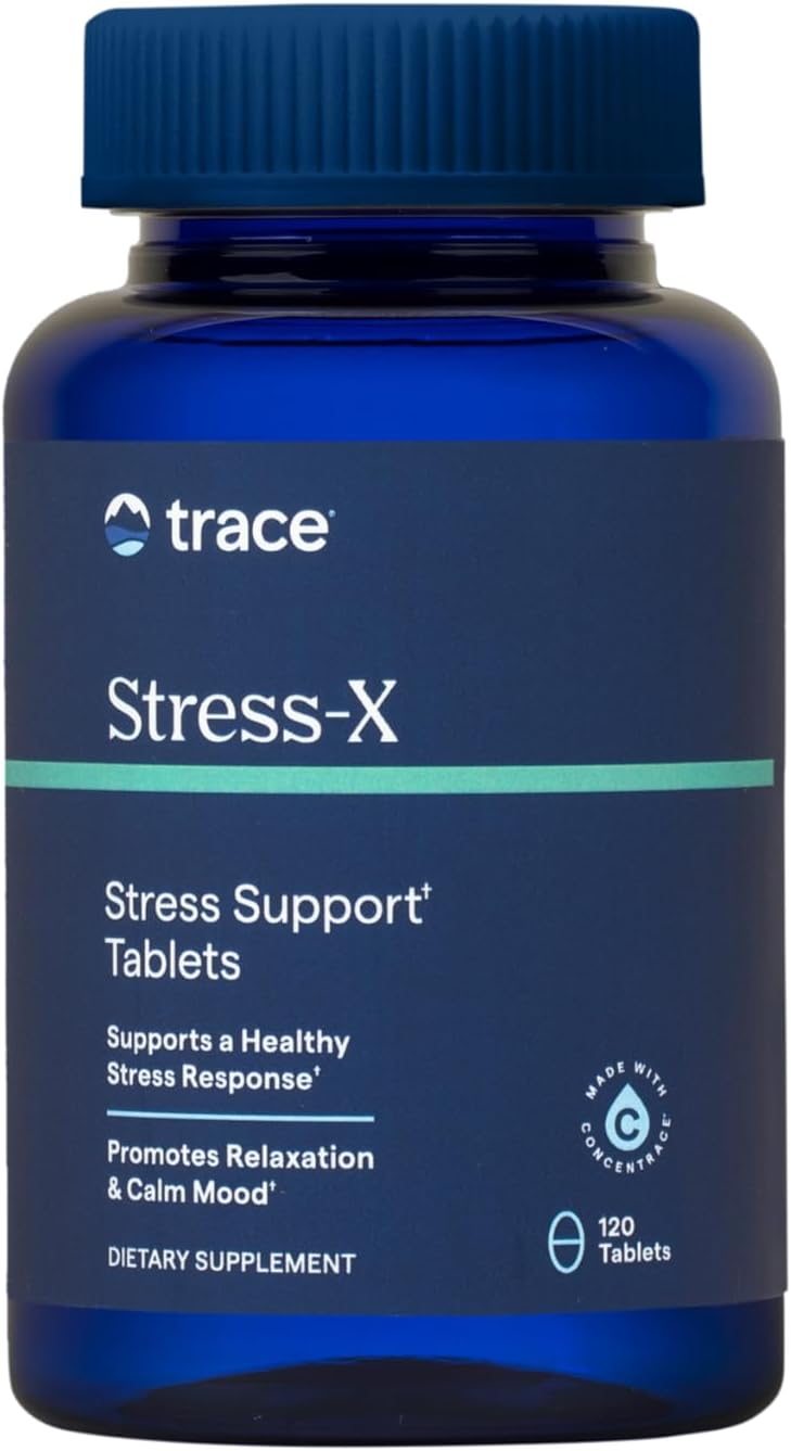 Stress-X Dietary Supplement with Trace Minerals and Fiber - Magnesium for Sleep Support - Includes Vitamins A, B12, D - 120 Tablets