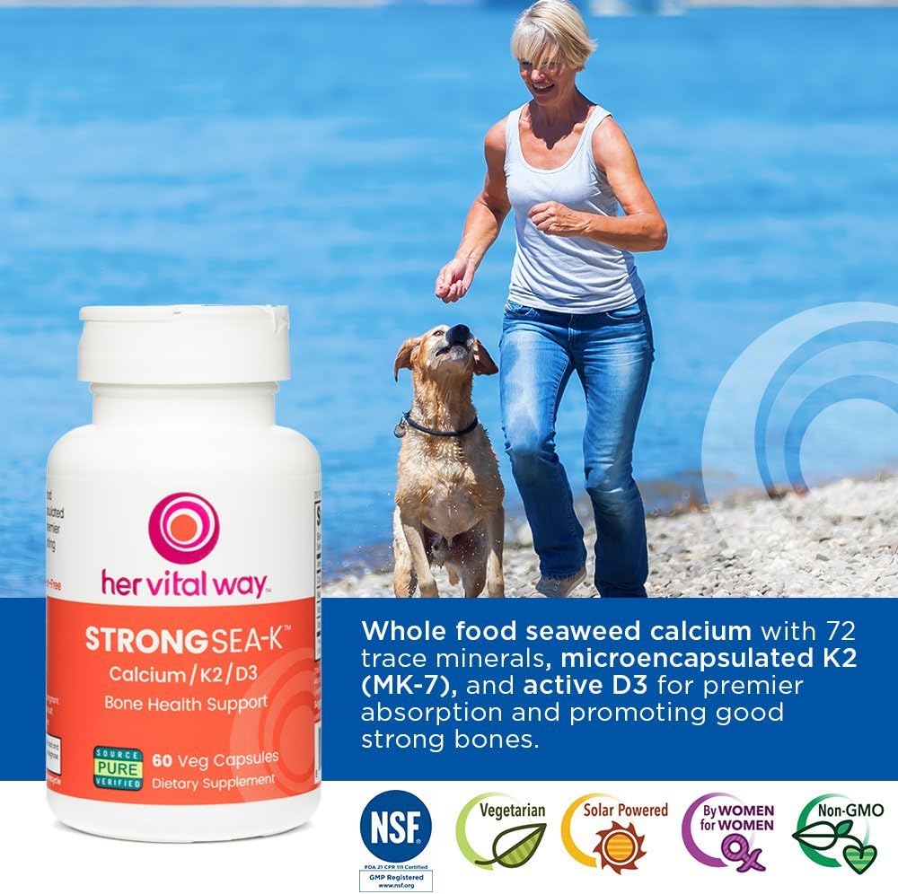 Strong Sea-K Whole Food Calcium Supplement with K2, D3, and Trace Minerals for Comprehensive Bone Health - 60 Capsules