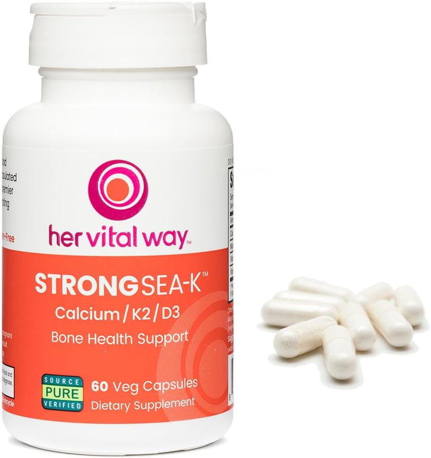 Strong Sea-K Whole Food Calcium Supplement with K2, D3, and Trace Minerals for Comprehensive Bone Health - 60 Capsules