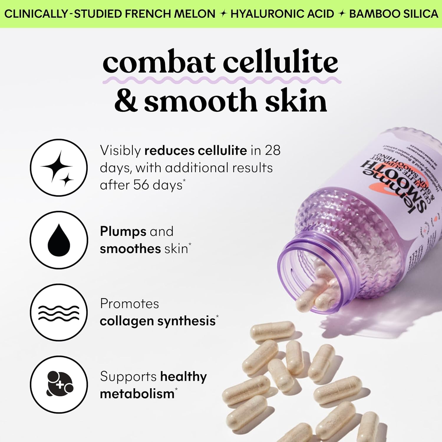 Strong & Smooth Hair Gummies + Anti-Cellulite Capsules for Women - Reduce Shedding, Cellulite & Crepey Skin