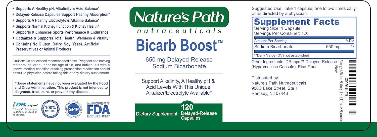 Strongest Alkaline Sodium Bicarbonate Tablets 650mg - Electrolyte Supplement for Hydration, Rehydration, Endurance - 120 Capsules