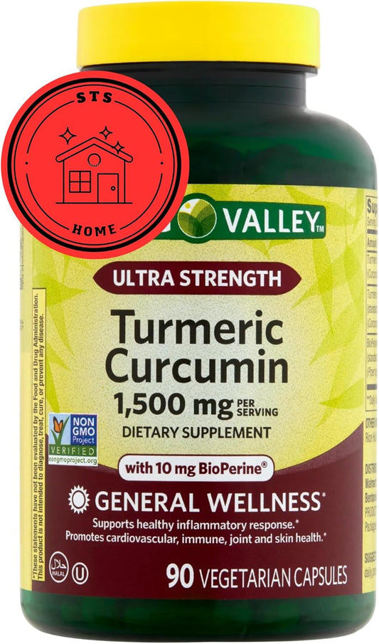 STS Home Spring Valley Turmeric Curcumin Supplement 1500mg 90 Count with STS Sticker for Ultra Strength