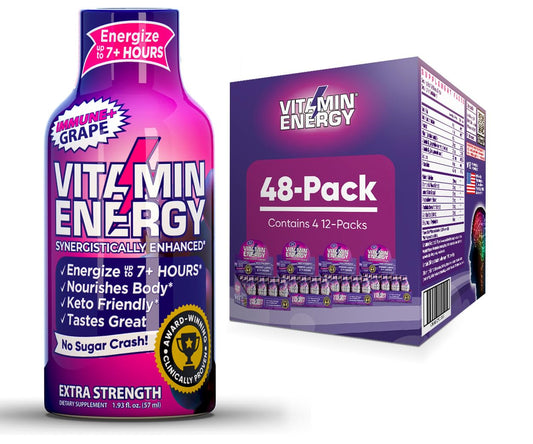 Sugar & Carb-Free Grape Energy Shots | Immunity Formula with Natural Nutrients | Up to 7+ Hours of Energy | Pack of 48 - 1.93 fl oz