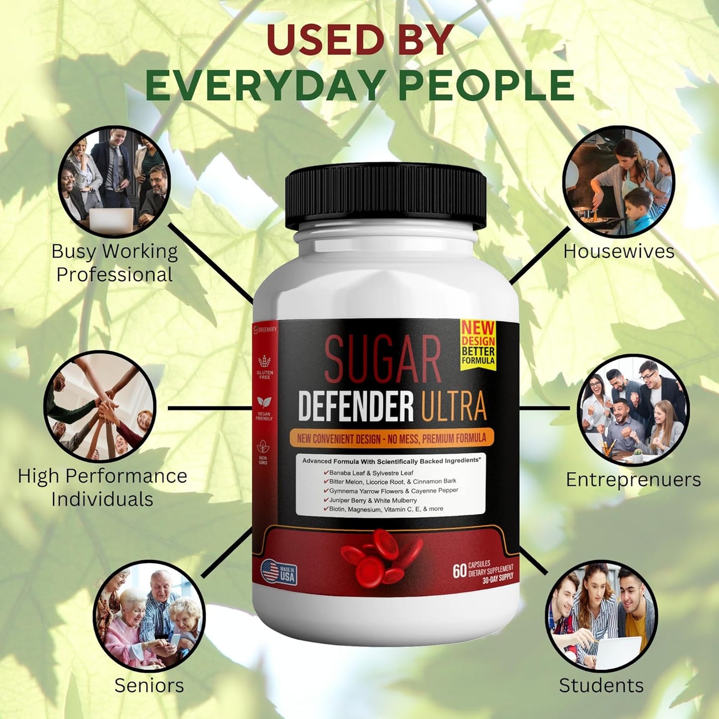 Sugar Defender Ultra - Advanced Formula with Vitamins, Minerals, Banaba Leaf - 60 Capsules, Vegan & Non-GMO