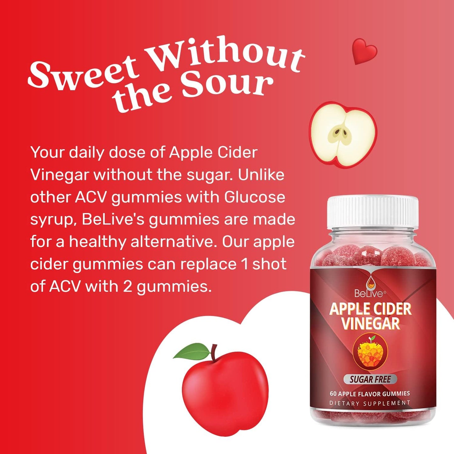 Sugar-Free Apple Cider Vinegar Gummies for Detox & Digestive Health - Vegan, Keto, Non-GMO - 60 Count