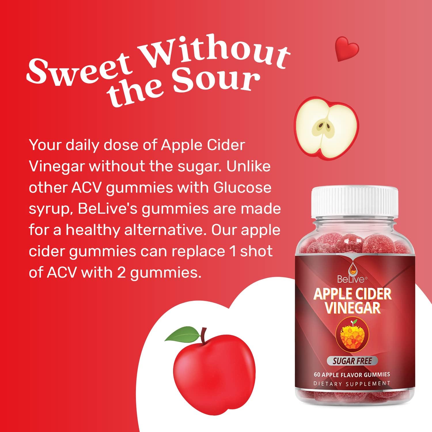 Sugar-Free Apple Cider Vinegar Gummies for Detox & Digestive Health - Vegan, Keto, Non-GMO - 60 Count