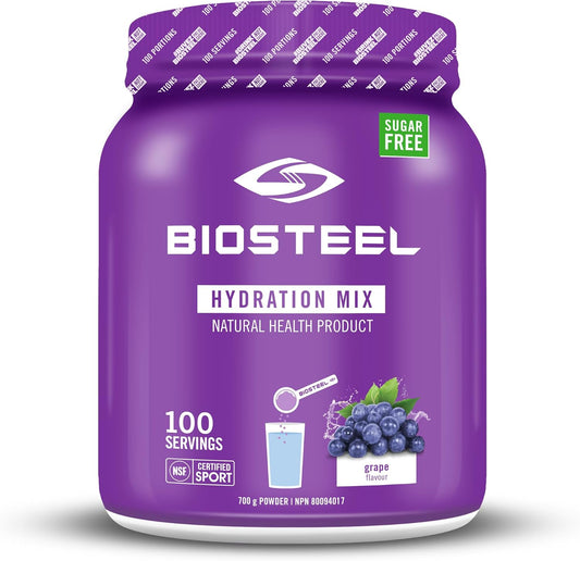 Sugar-Free BioSteel Hydration Mix with Essential Electrolytes - Grape Flavor, 100 Servings for Post-Workout Replenishment