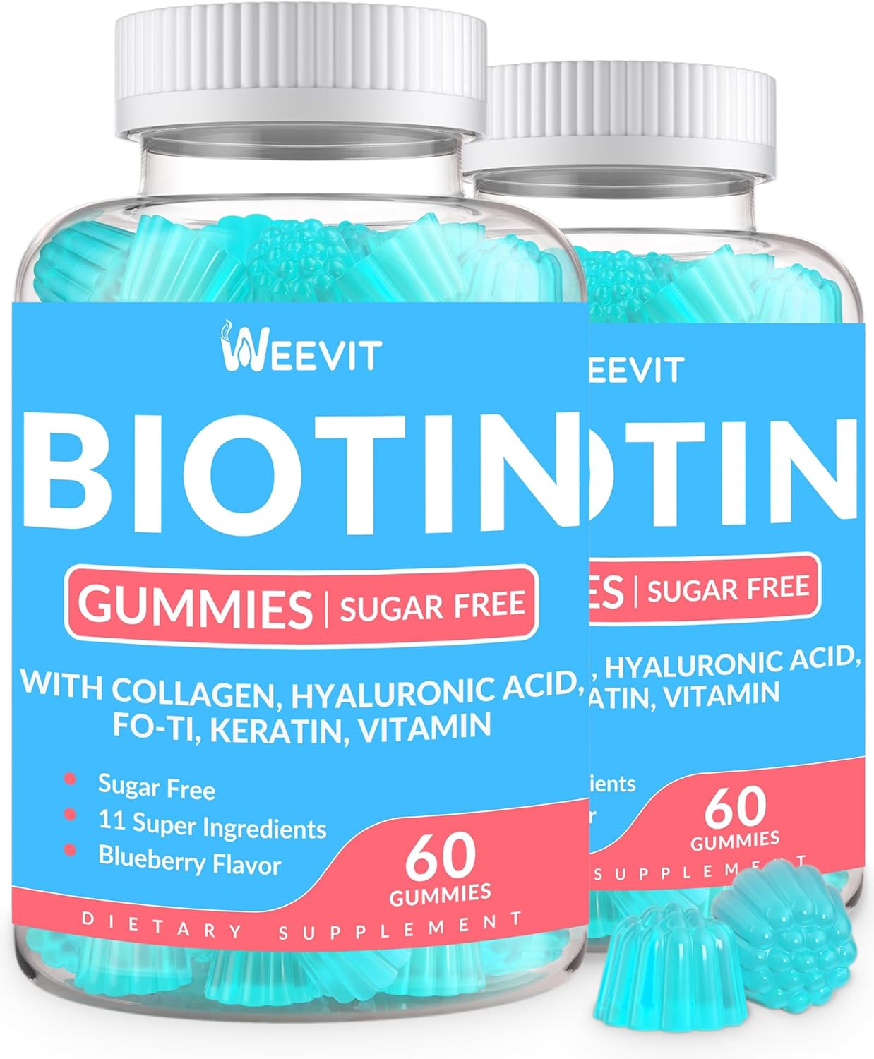 Sugar-Free Biotin Gummies with Collagen, Keratin, and Hyaluronic Acid for Hair Growth - Vitamin B7 Supplement Chewables for Women and Men