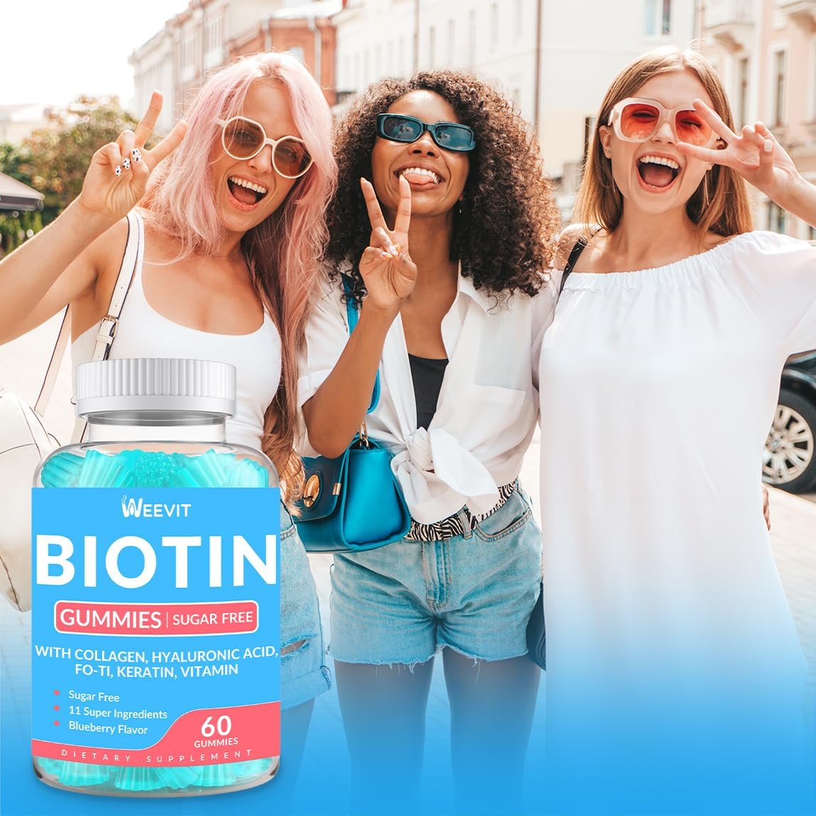 Sugar-Free Biotin Gummies with Collagen, Keratin, and Hyaluronic Acid for Hair Growth - Vitamin B7 Supplement Chewables for Women and Men