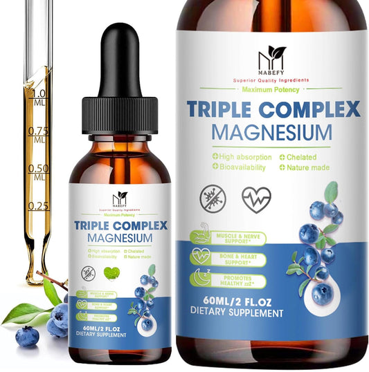 Sugar-Free Blueberry Magnesium Glycinate Drops with Triple Complex for Calm, Energy, and Leg Cramps - Vegan and Natural Formula
