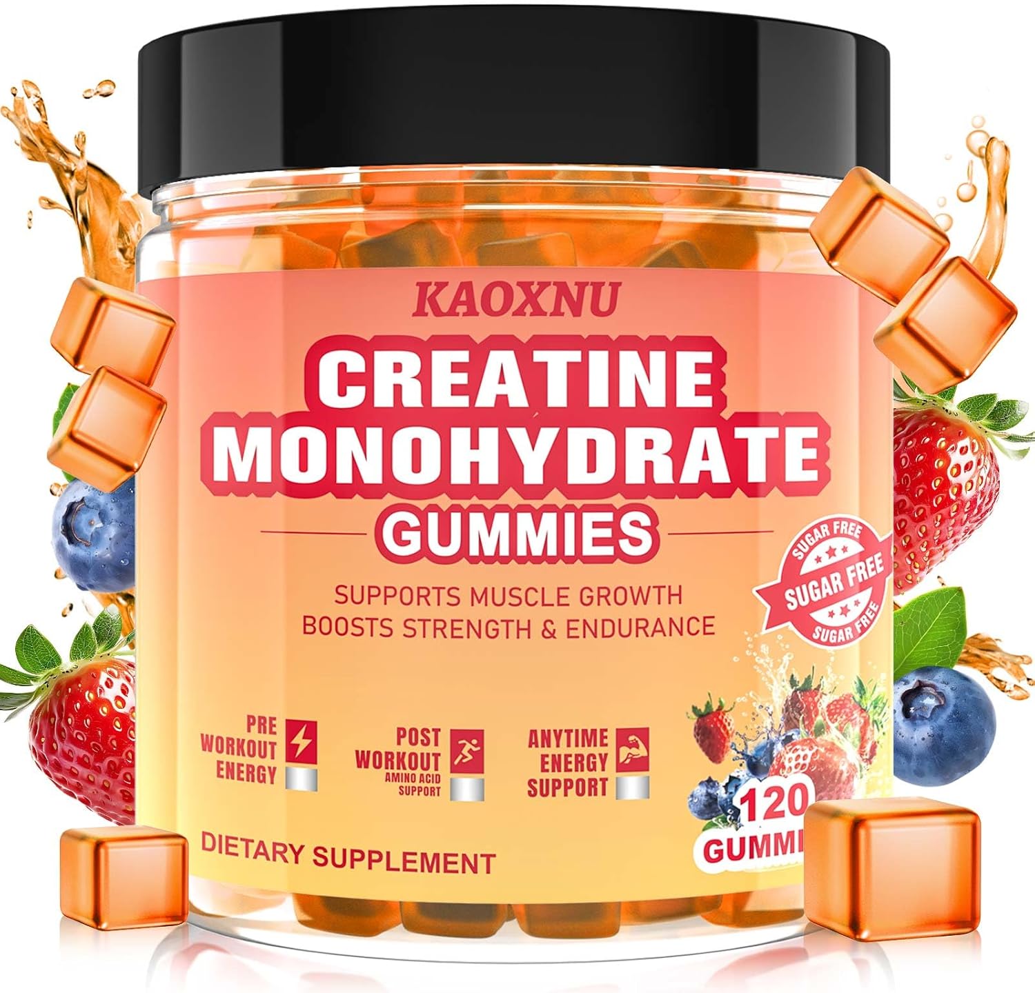 Sugar-Free Blueberry Strawberry Creatine Gummies 5600mg, 120CT - Muscle Support & Energy Boost for Men & Women, 5.6g Creatine Monohydrate per Serving