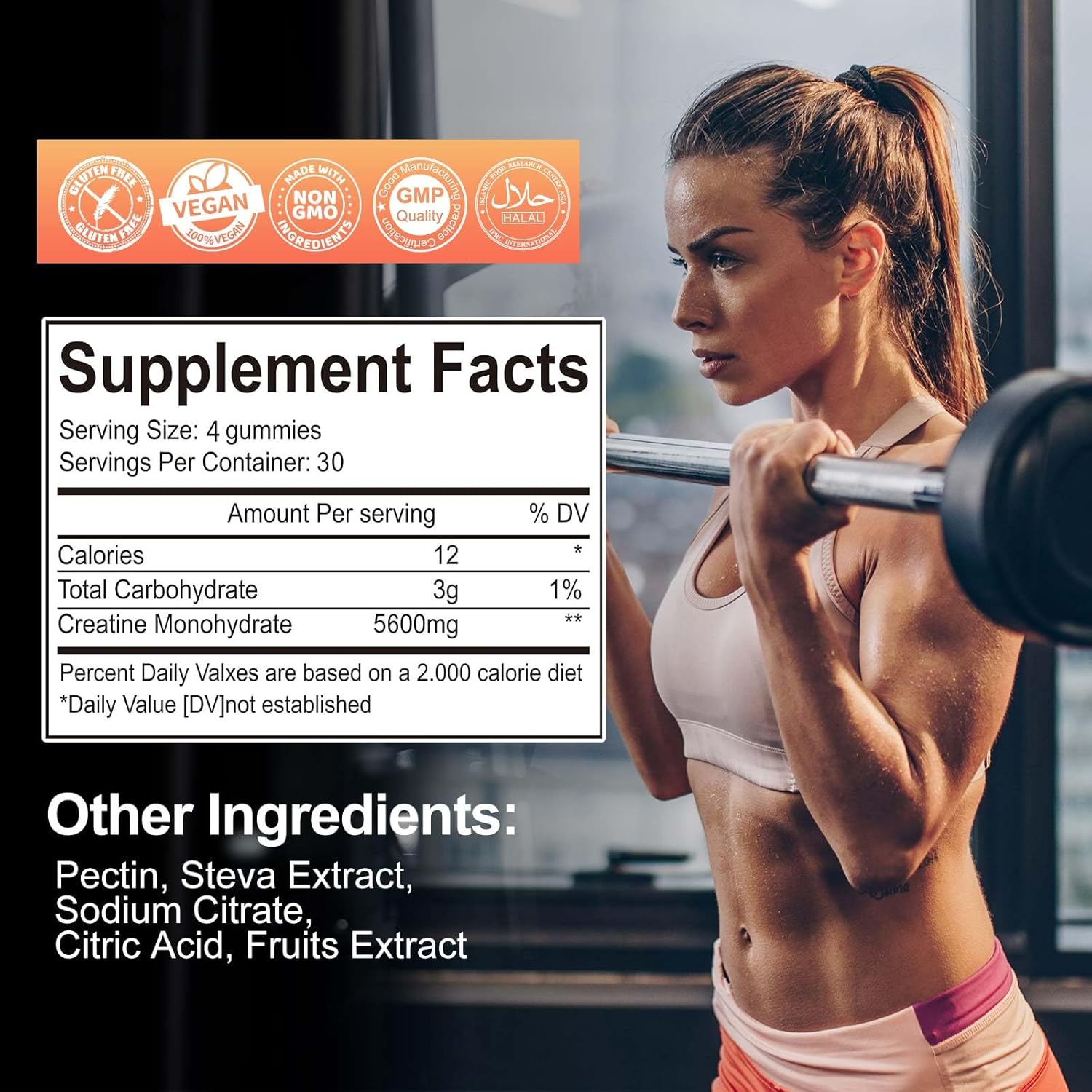 Sugar-Free Blueberry Strawberry Creatine Gummies 5600mg, 120CT - Muscle Support & Energy Boost for Men & Women, 5.6g Creatine Monohydrate per Serving