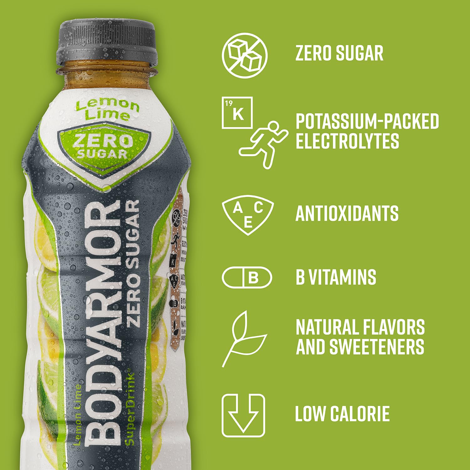 Sugar-Free BODYARMOR ZERO Lemon Lime Sports Drink - 16 fl oz (Pack of 12) - Low-Calorie Hydration with Electrolytes, Antioxidants, and B-vitamins