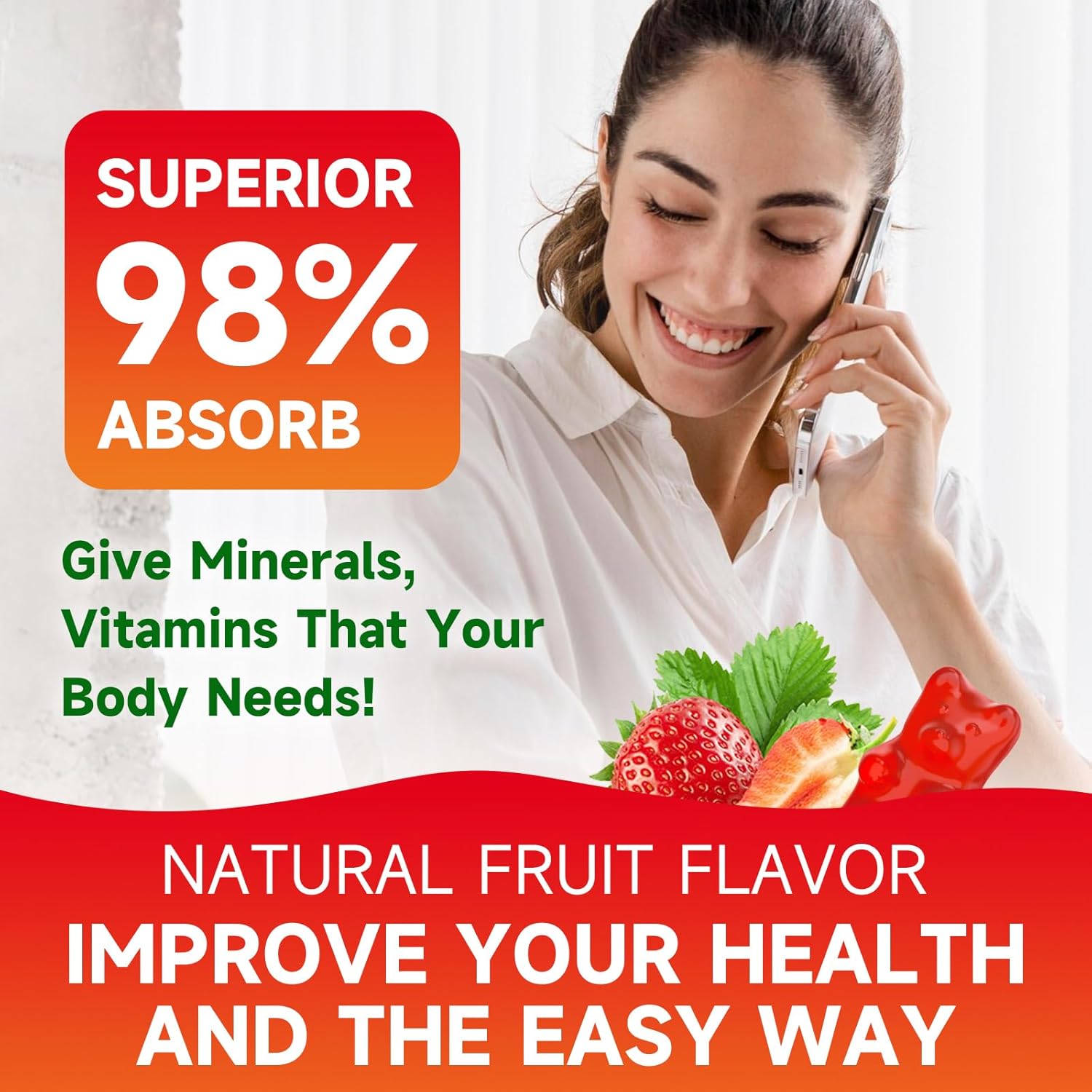 Sugar-Free Calcium Citrate Gummies 1000mg for Muscle Health - Strawberry Flavor - 60 Count - Adults & Kids Calcium Supplements