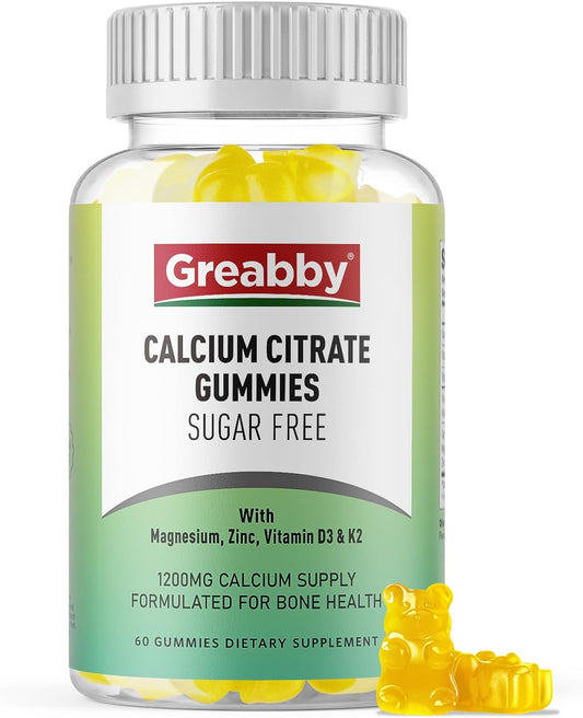 Sugar-Free Calcium Citrate Gummies with Vitamin D3, K2, Magnesium, and Zinc - Bone Support for Women, Elders, and Kids - Natural Pineapple Flavor - 60 Gummies