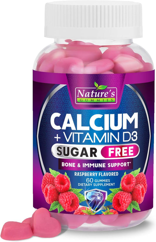 Sugar-Free Calcium Gummy Bites with Vitamin D3 for Bone Health and Immune Support - 60 Berry Flavor Chews, Non-GMO Supplement