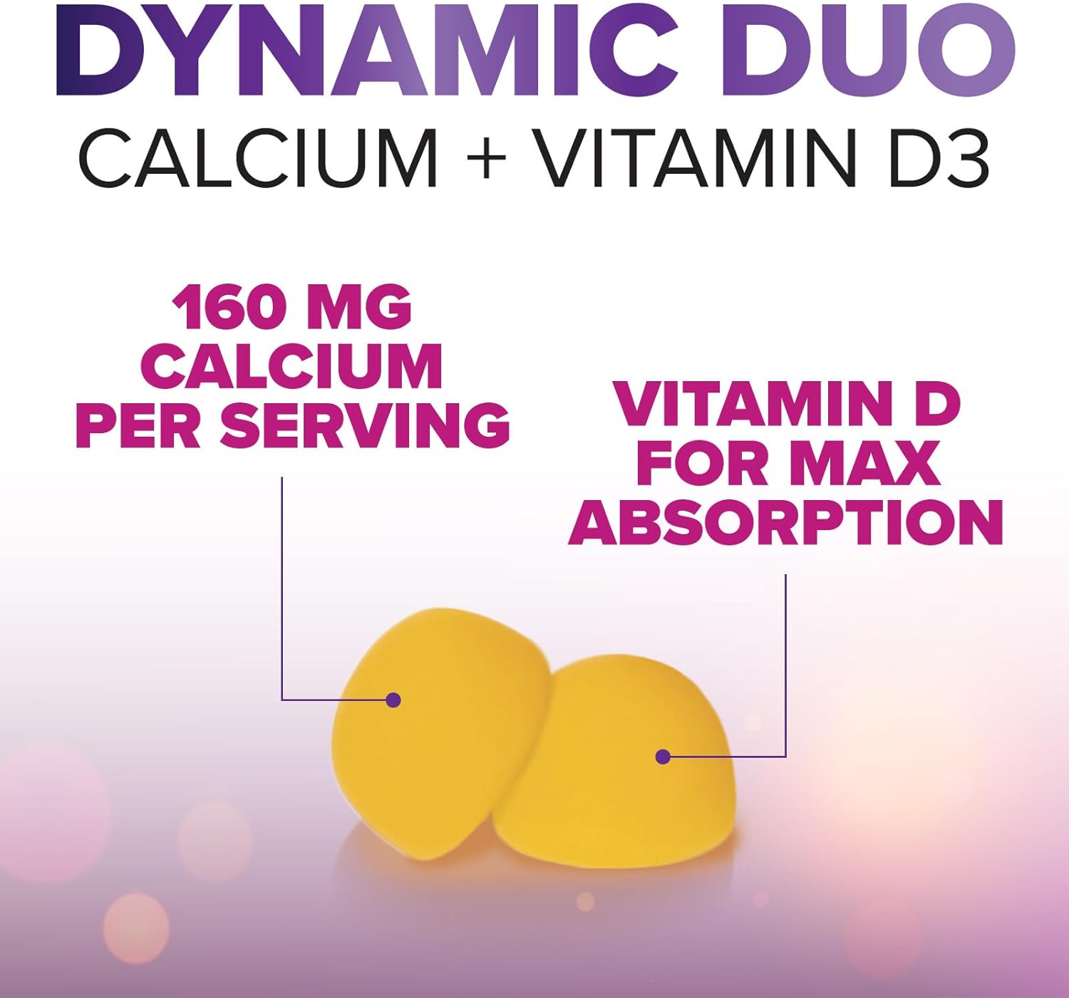 Sugar Free Calcium Gummy Bites with Vitamin D3 for Bone Health & Immune Support - Orange Flavor Chewables - 60 Gummies