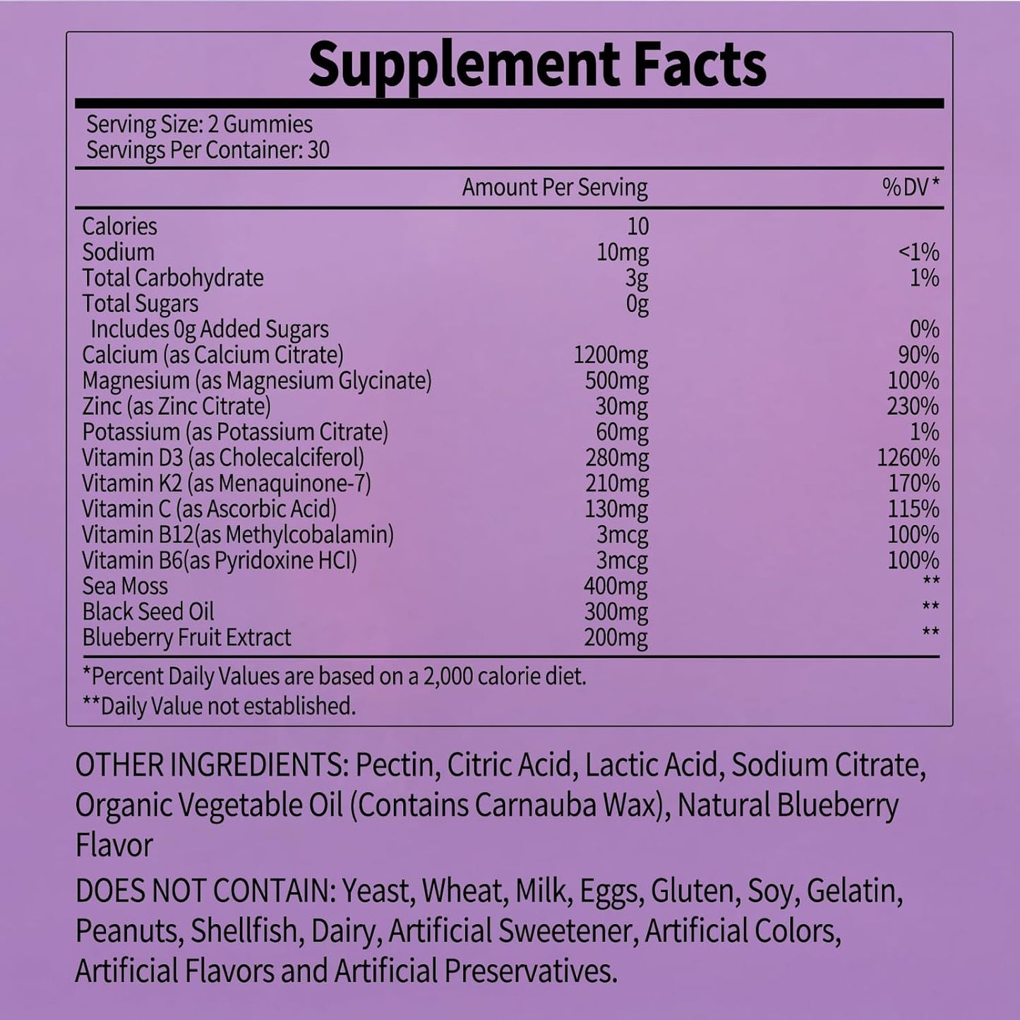Sugar-Free Calcium Magnesium Zinc Gummies for Bone & Immune Support - 60 Count Blueberry Flavored Supplement for Women and Men - Made in USA