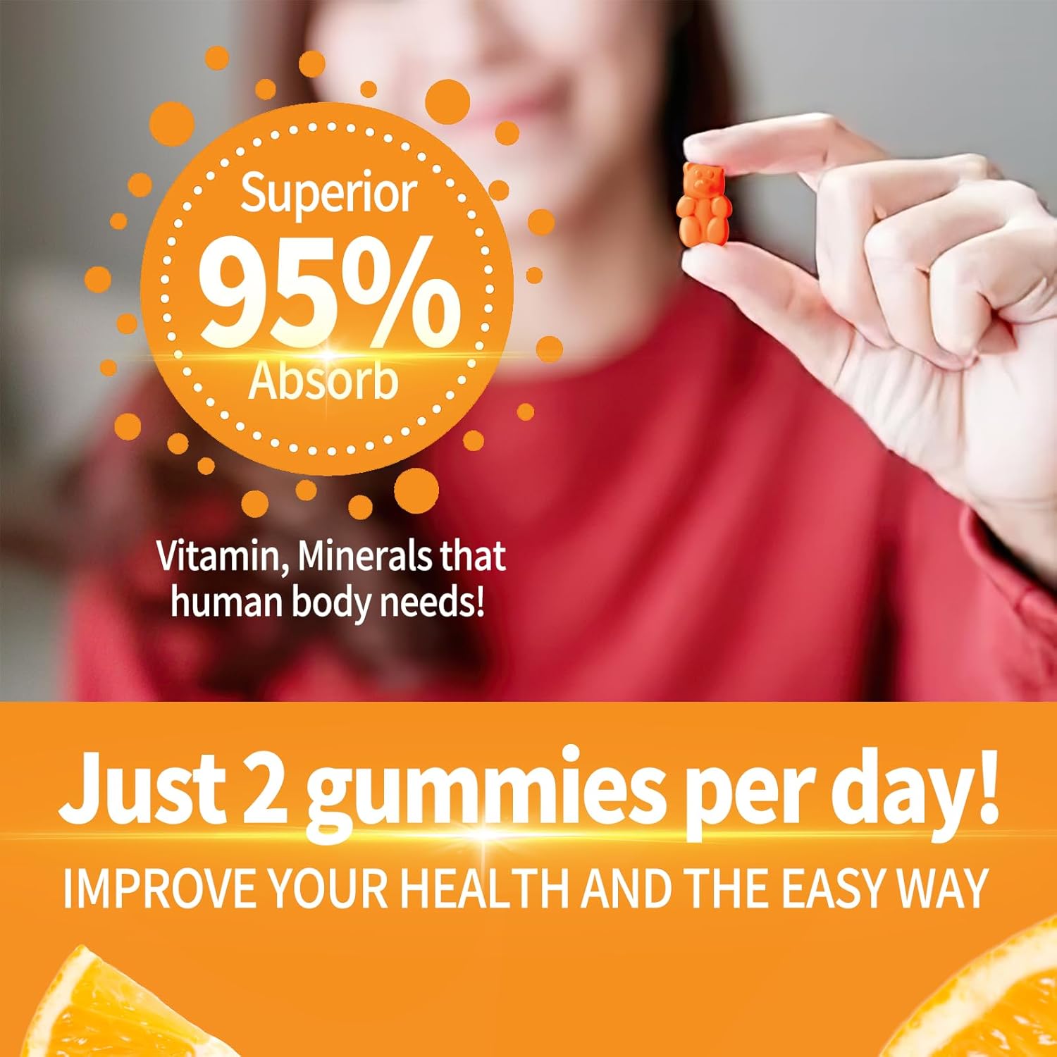 Sugar-Free Calcium Magnesium Zinc Gummies with Vitamin D3 & K2 - Bone & Immune Support for Women and Men - Orange Flavored - 60 Gummies