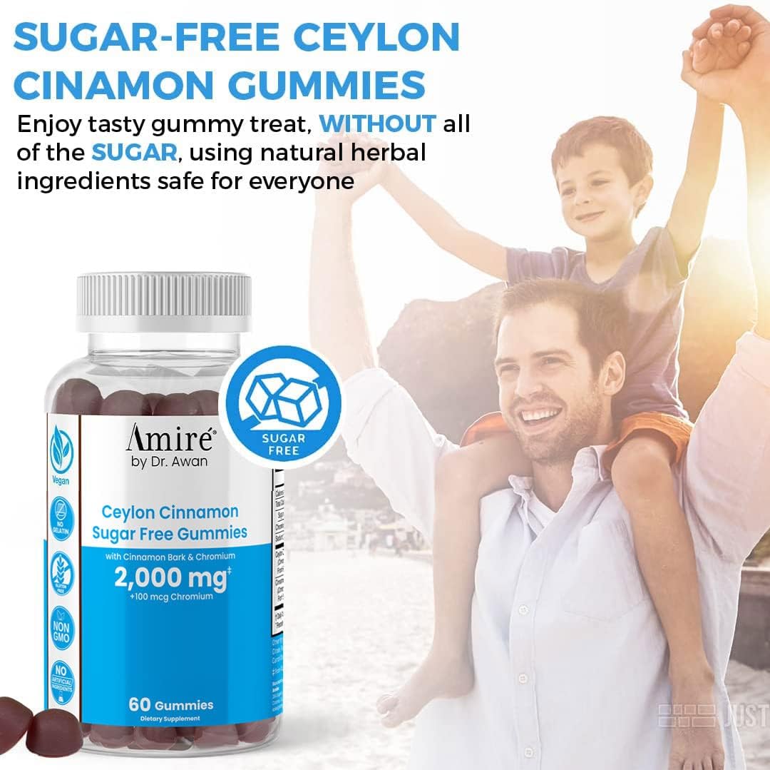 Sugar-Free Ceylon Cinnamon Gummies - Vegan Supplement for Heart, Joint, Brain Health - 180ct - Amire by Dr. Awan, 2,000mg