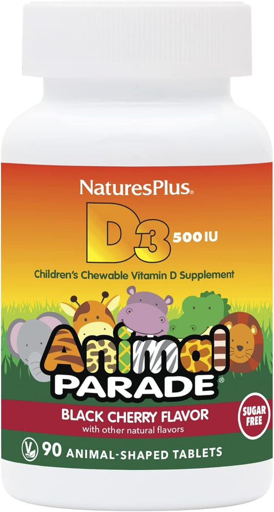 Sugar-Free Children's Vitamin D3-500 IU Chewable Tablets - Black Cherry Flavor - Bone & Immune Support - 90 Servings