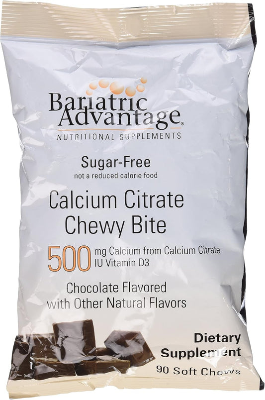 Sugar-Free Chocolate Flavored Bariatric Advantage Calcium Citrate Chewy Bites 500mg with Vitamin D3 - 90 Count for Gastric Bypass and Sleeve Gastrectomy