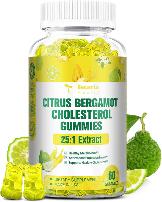 Sugar-Free Citrus Bergamot Gummies - All-Natural Supplement for Healthy Cholesterol & Immune Support, Anti-Aging Vegan Pectin Extract from Italy