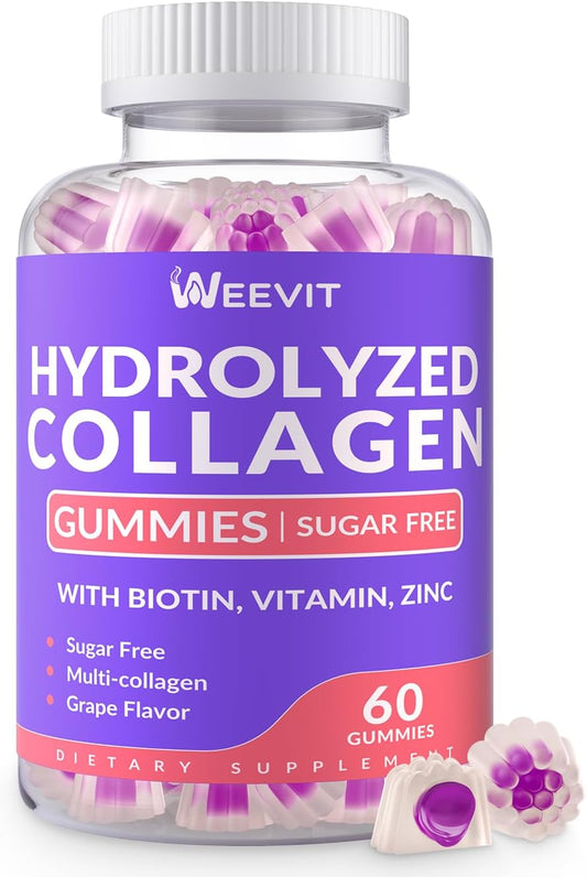 Sugar-Free Collagen Gummies for Women with Biotin Vitamin C D B12 - Hydrolyzed Collagen Peptide Supplement for Immune, Digestion, Skin, Nails, Hair