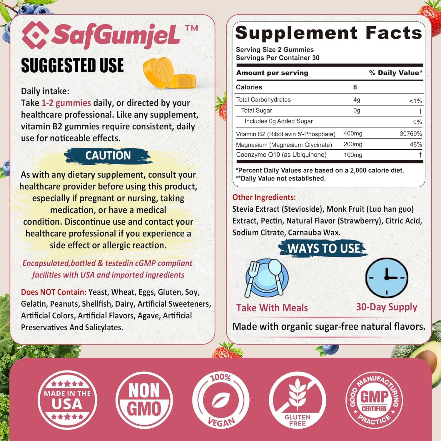 Sugar Free Collagen Peptides and Vitamin B2 Gummies by Safgumjel