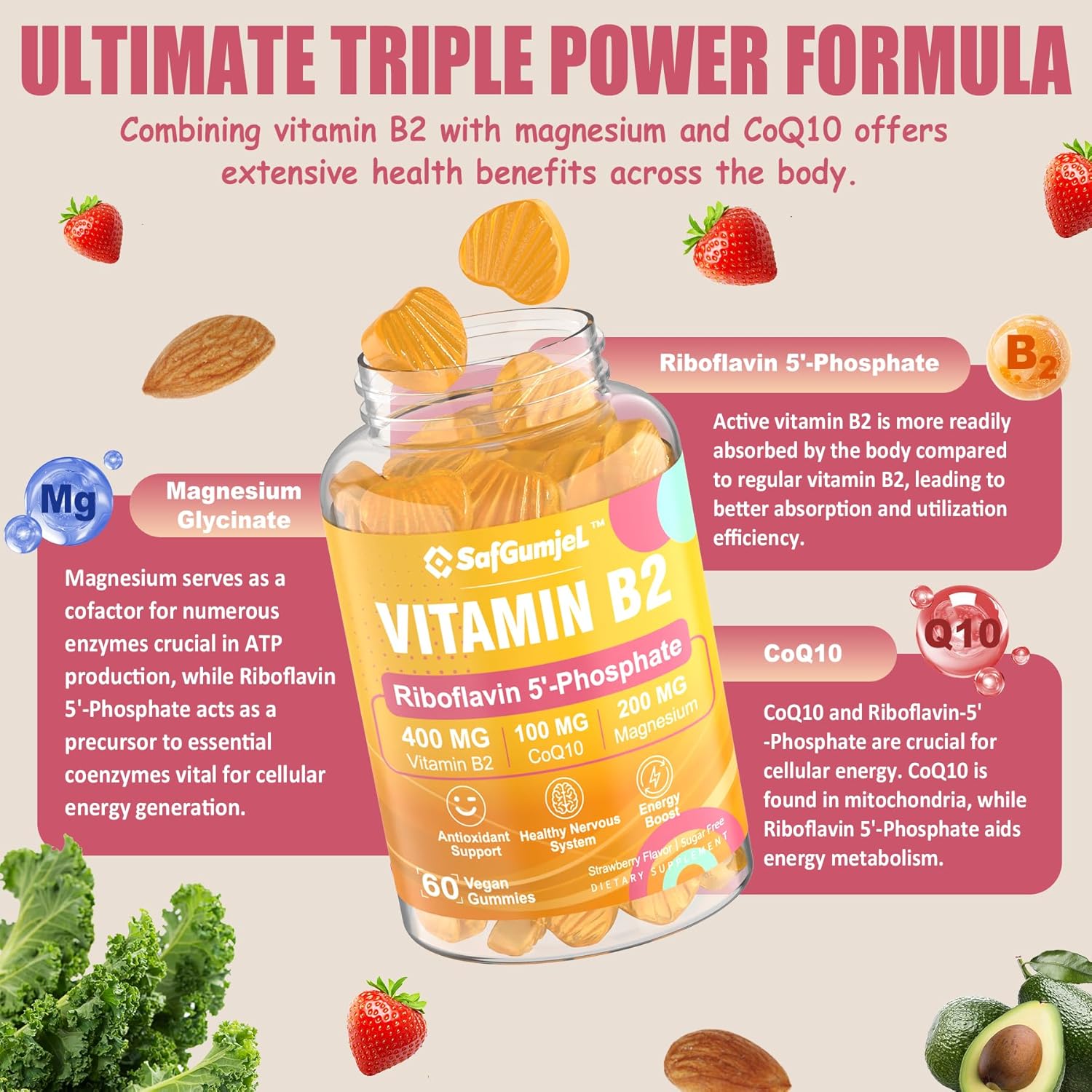 Sugar Free Collagen Peptides and Vitamin B2 Gummies by Safgumjel