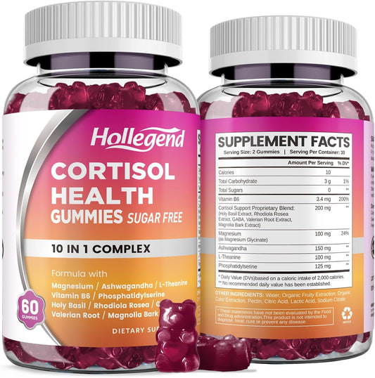 Sugar-Free Cortisol Gummies with Magnesium & Ashwagandha - Women's Relaxation & Focus Supplement - 120 Vegan Gummies