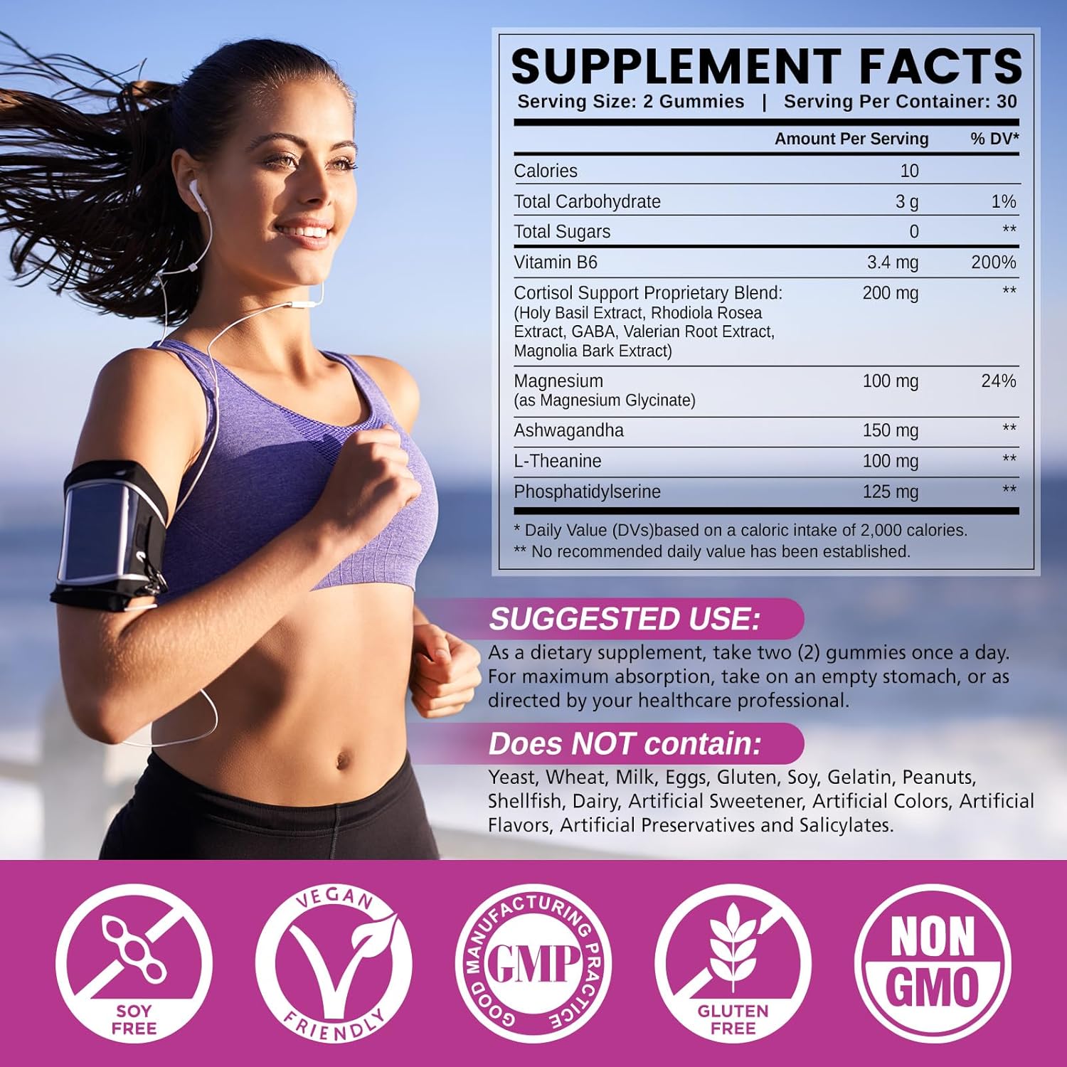 Sugar-Free Cortisol Gummies with Magnesium & Ashwagandha - Women's Relaxation & Focus Supplement - 120 Vegan Gummies