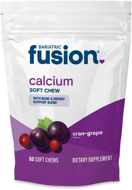 Sugar-Free Cranberry Grape Bariatric Fusion Calcium Citrate & Energy Soft Chews - 60 Count for Gastric Bypass and Sleeve Patients