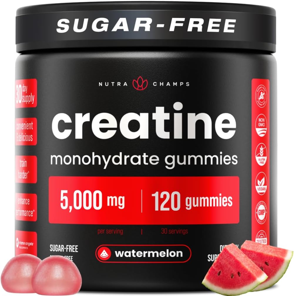 Sugar Free Creatine Gummies for Men & Women - 120 Chewable Monohydrate Gummies - Supports Muscle Recovery & Workout Performance