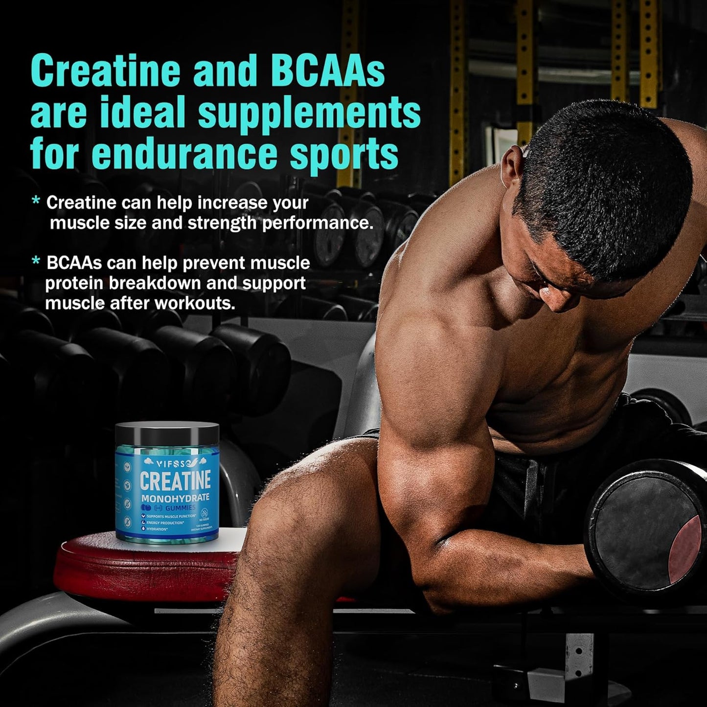 Sugar-Free Creatine Gummies with BCAA & Collagen - 120 Count for Muscle Support & Energy Boost