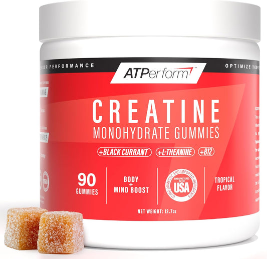 Sugar-Free Creatine Gummies with Black Currant Extract for Pre-Workout & Recovery - Tropical Flavor, 90ct