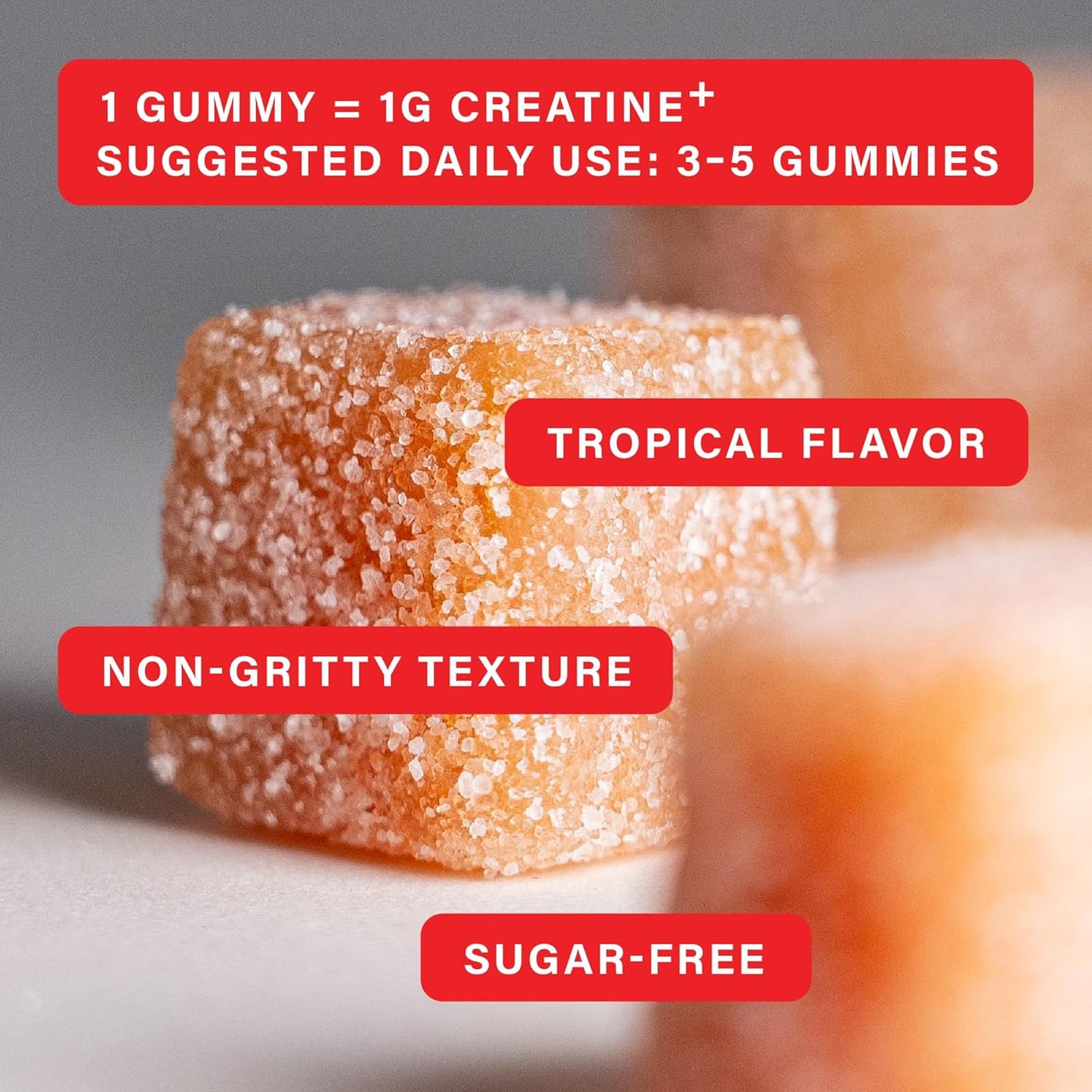Sugar-Free Creatine Gummies with Black Currant Extract for Pre-Workout & Recovery - Tropical Flavor, 90ct