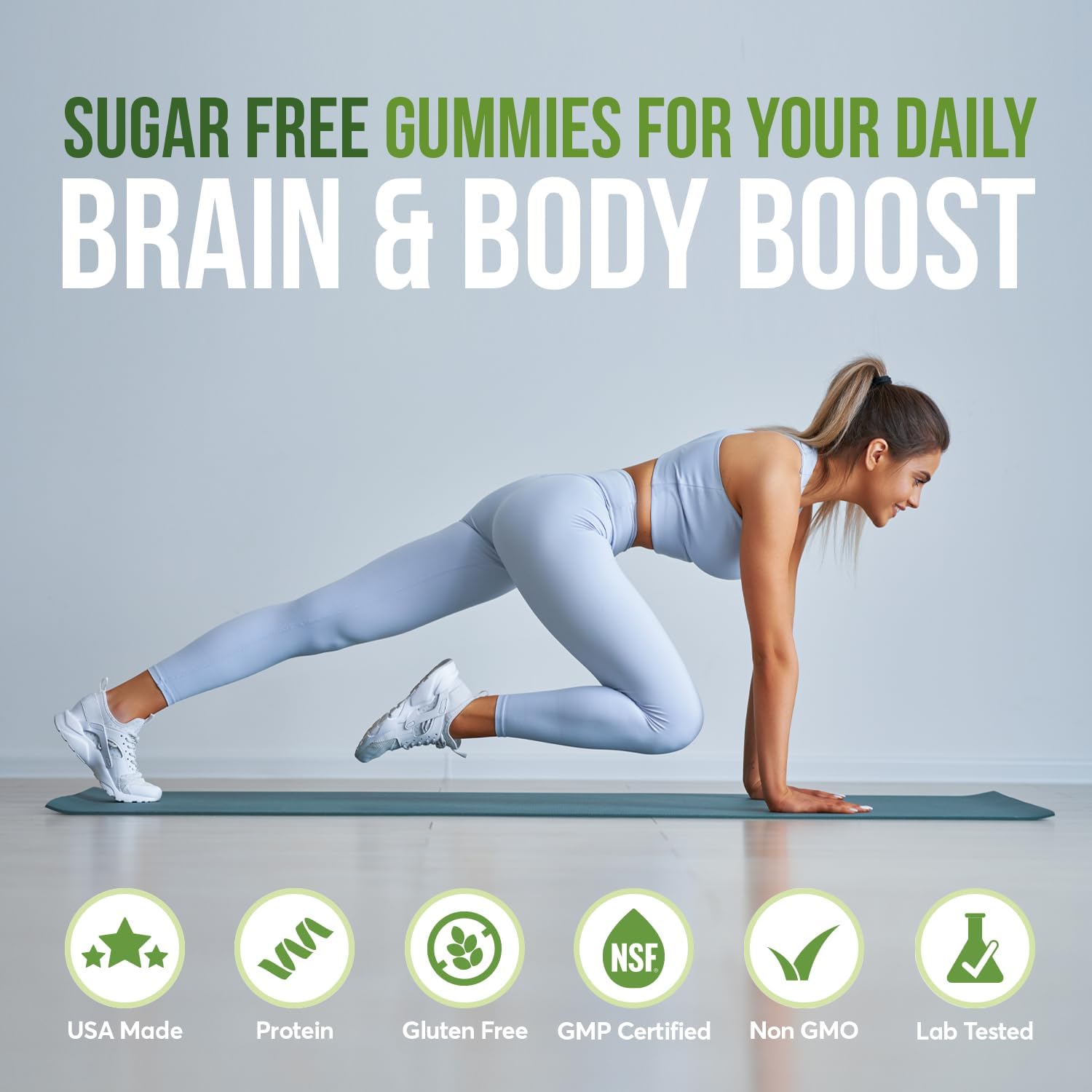 Sugar-Free Creatine Gummy Chews - Best Monohydrate Supplement for Workouts, Protein & Cognitive Boost, Green Apple, 60 Count