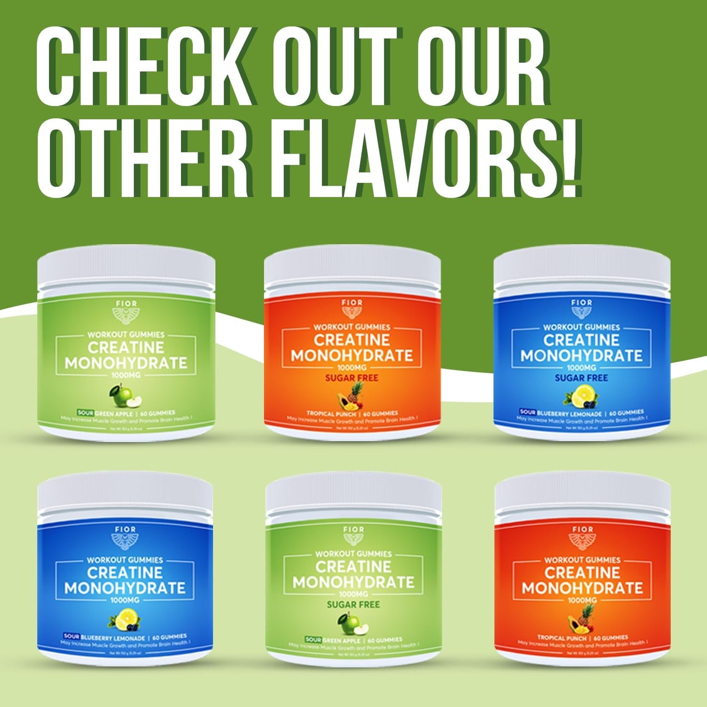 Sugar-Free Creatine Gummy Chews - Best Monohydrate Supplement for Workouts, Protein & Cognitive Boost, Green Apple, 60 Count