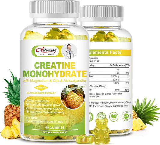 Sugar-Free Creatine Monohydrate Complex for Muscle Growth & Strength, Men & Women, with Magnesium, Zinc, and Ashwagandha - Pre Workout Energy Supplement