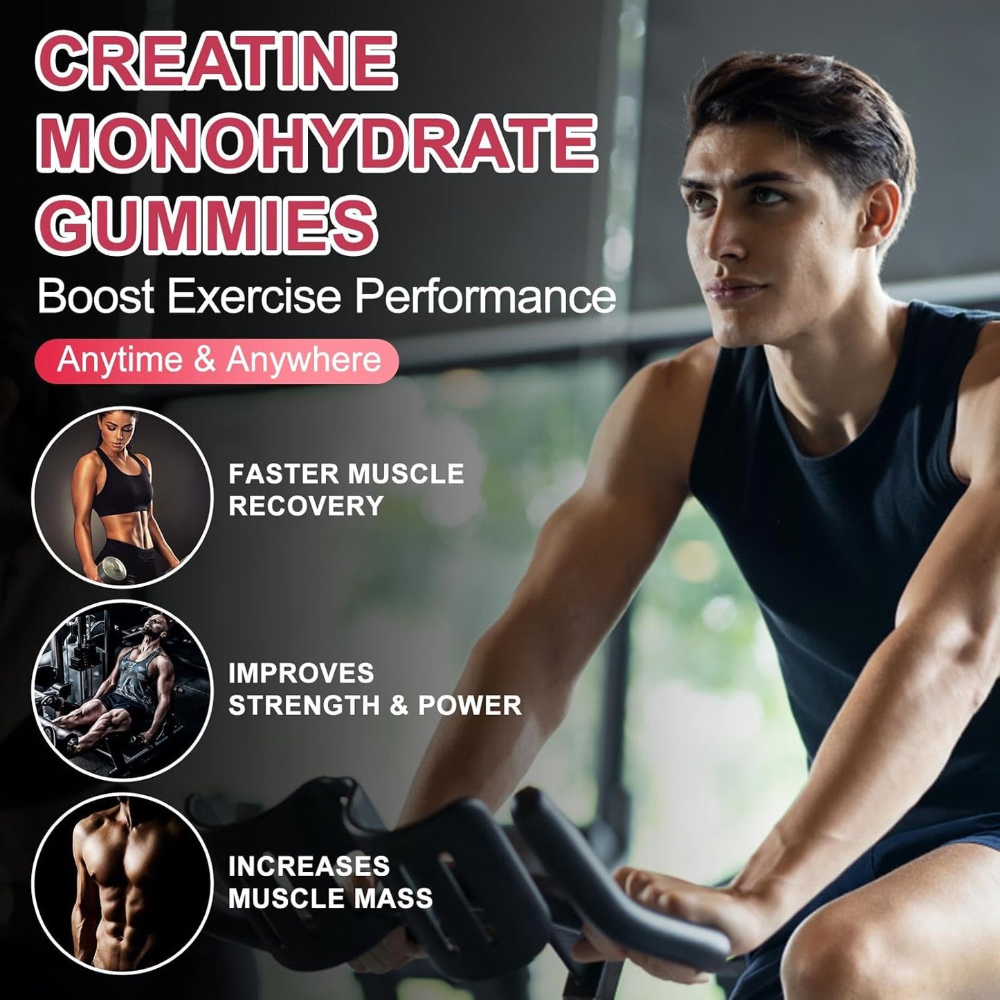 Sugar-Free Creatine Monohydrate Gummies 120 CT - 5600mg per Serving - Muscle Strength, Energy Boost - Strawberry Flavor