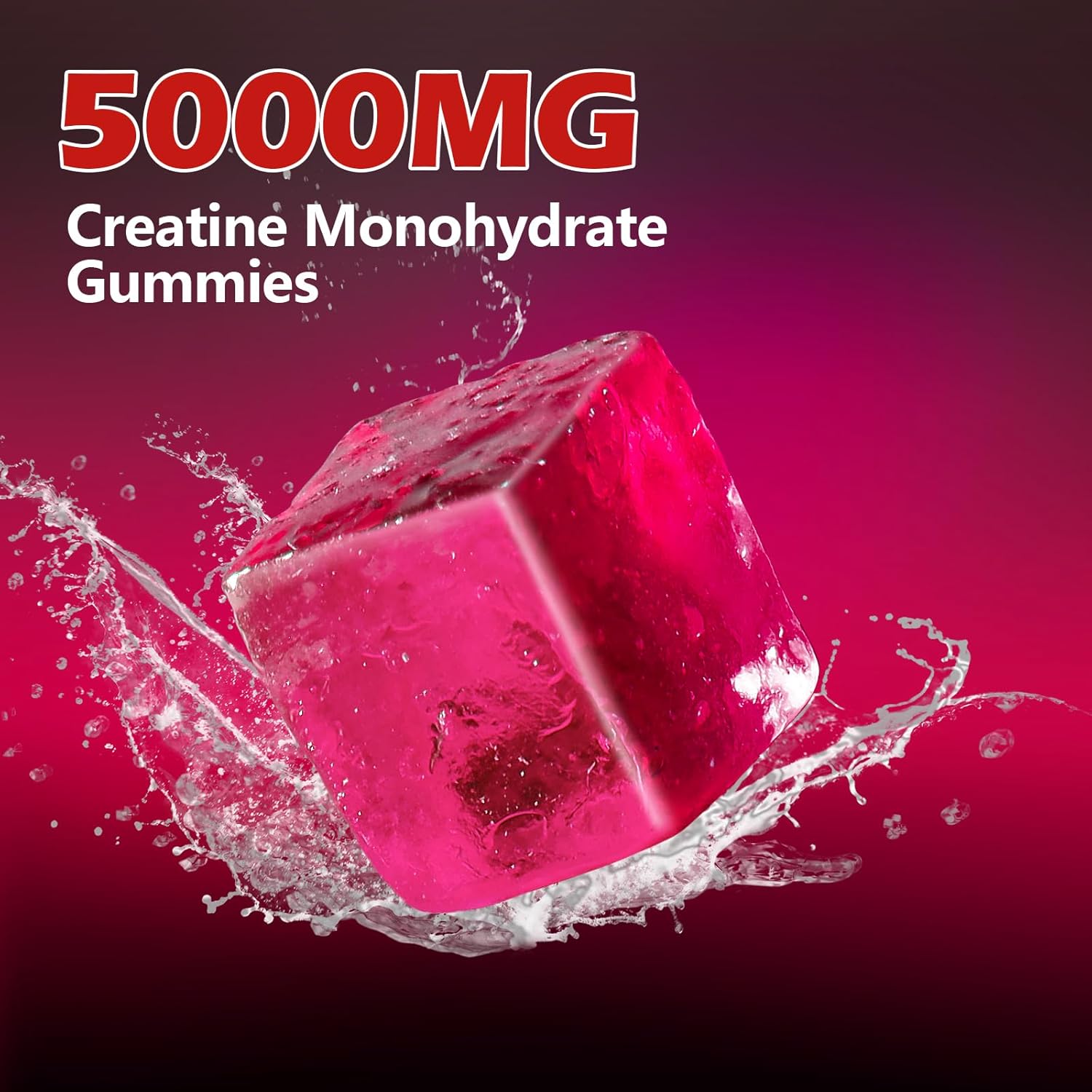 Sugar-Free Creatine Monohydrate Gummies 5000mg with L-Taurine & Vitamin B12 - Muscle Builder, Energy Boost, Pre-Workout Supplement for Men & Women - Strawberry Flavor - 120 Count