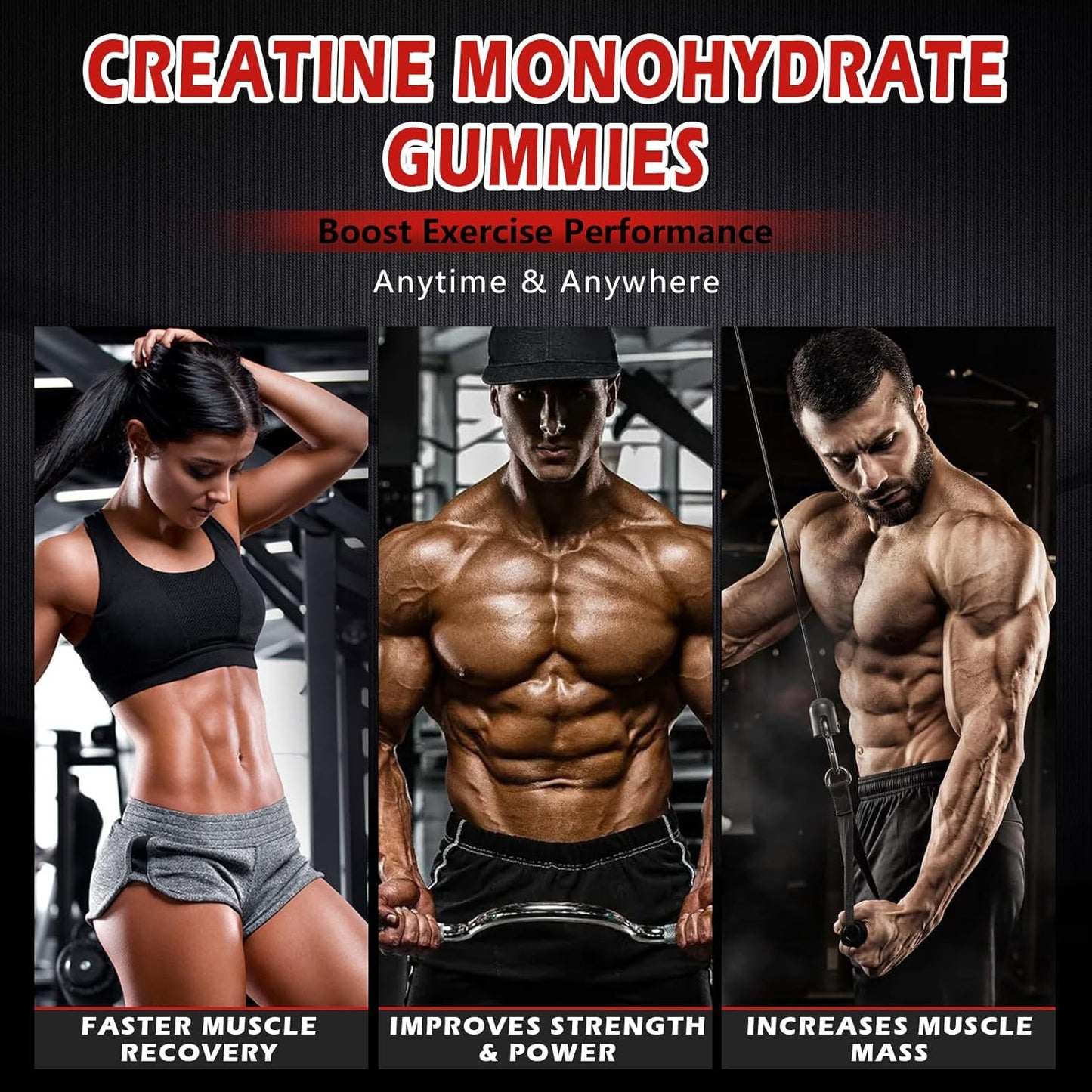 Sugar-Free Creatine Monohydrate Gummies 5000mg with L-Taurine & Vitamin B12 - Muscle Builder, Energy Boost, Pre-Workout Supplement for Men & Women - Strawberry Flavor - 120 Count
