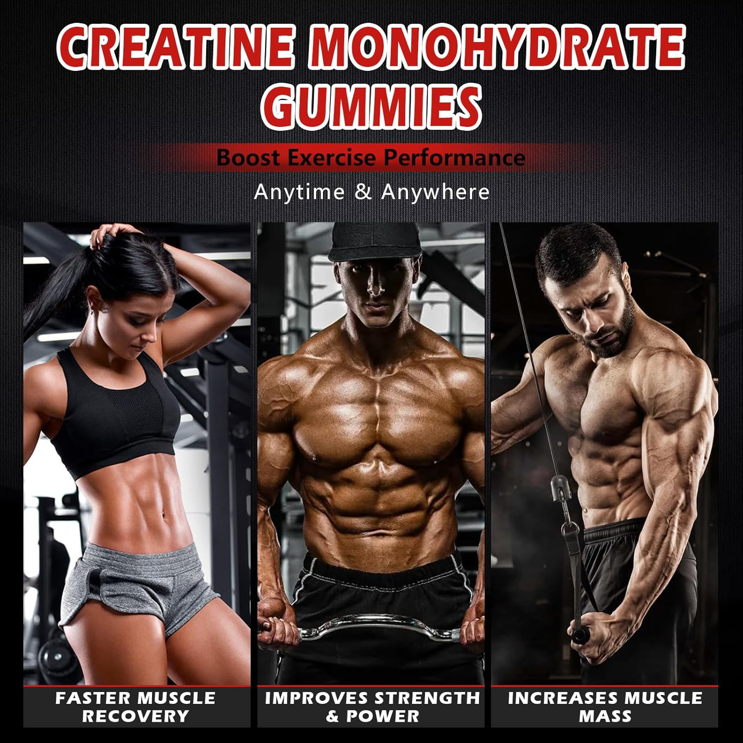 Sugar-Free Creatine Monohydrate Gummies 5000mg with L-Taurine & Vitamin B12 - Muscle Builder, Energy Boost, Pre-Workout Supplement for Men & Women - Strawberry Flavor - 120 Count