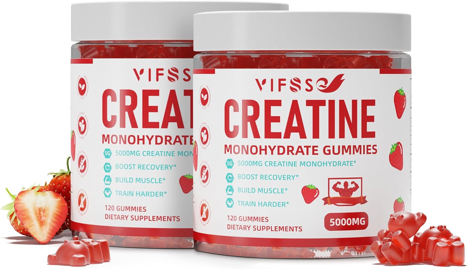 Sugar-Free Creatine Monohydrate Gummies with Magnesium Glycinate for Muscle Support - 2 Pack of 240 Gummies for Men and Women