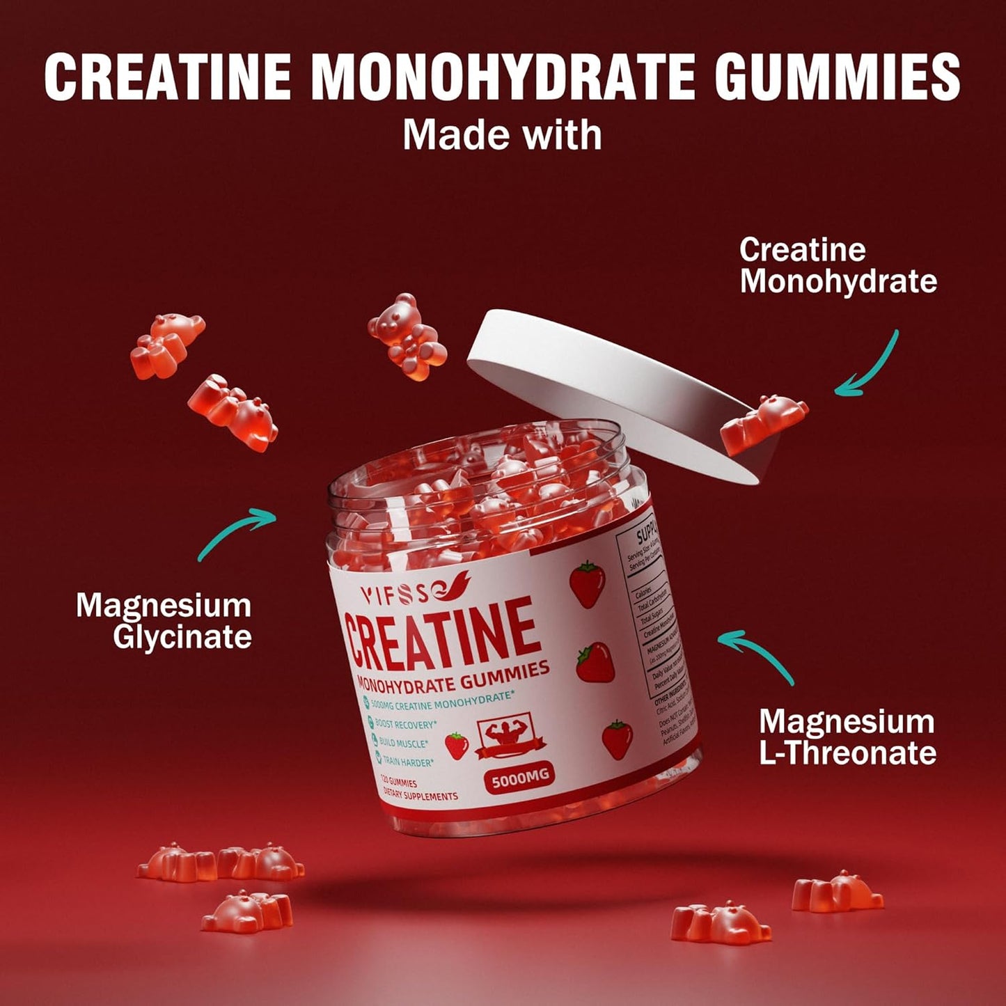 Sugar-Free Creatine Monohydrate Gummies with Magnesium Glycinate for Muscle Support - 2 Pack of 240 Gummies for Men and Women