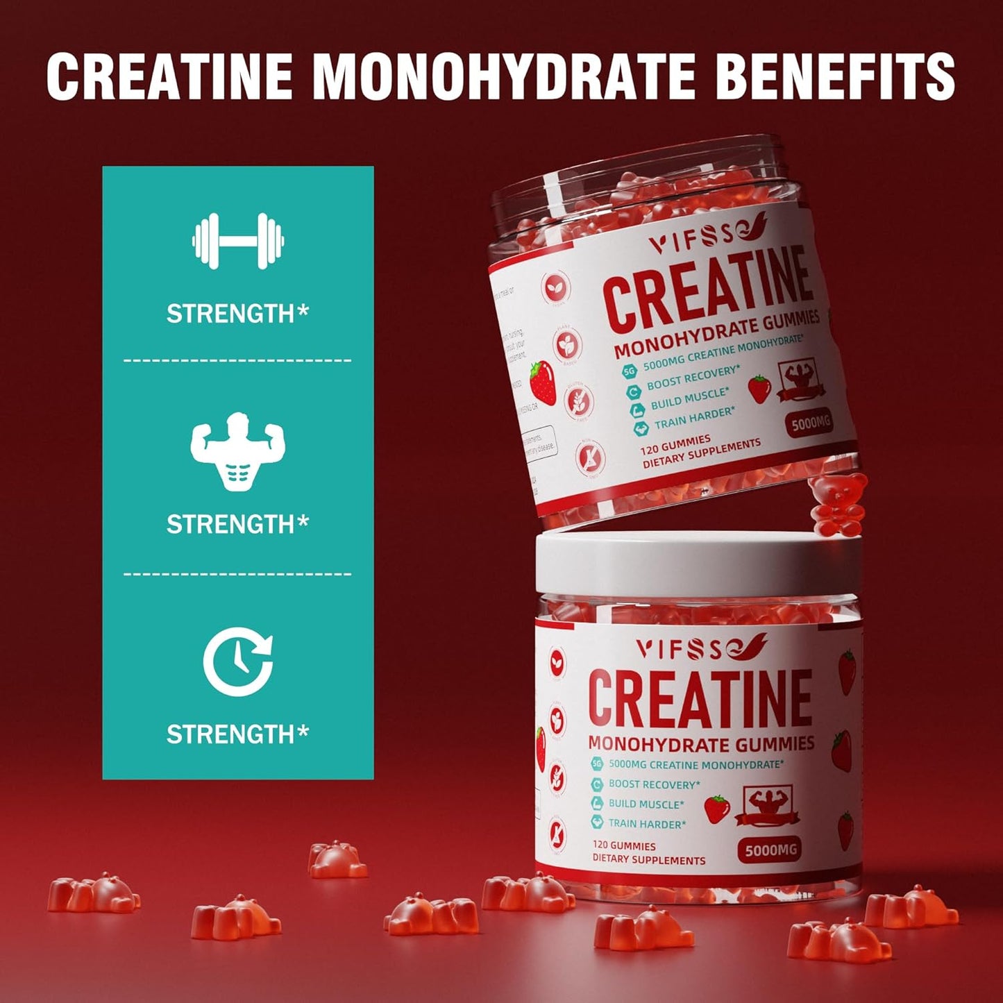 Sugar-Free Creatine Monohydrate Gummies with Magnesium Glycinate for Muscle Support - 2 Pack of 240 Gummies for Men and Women