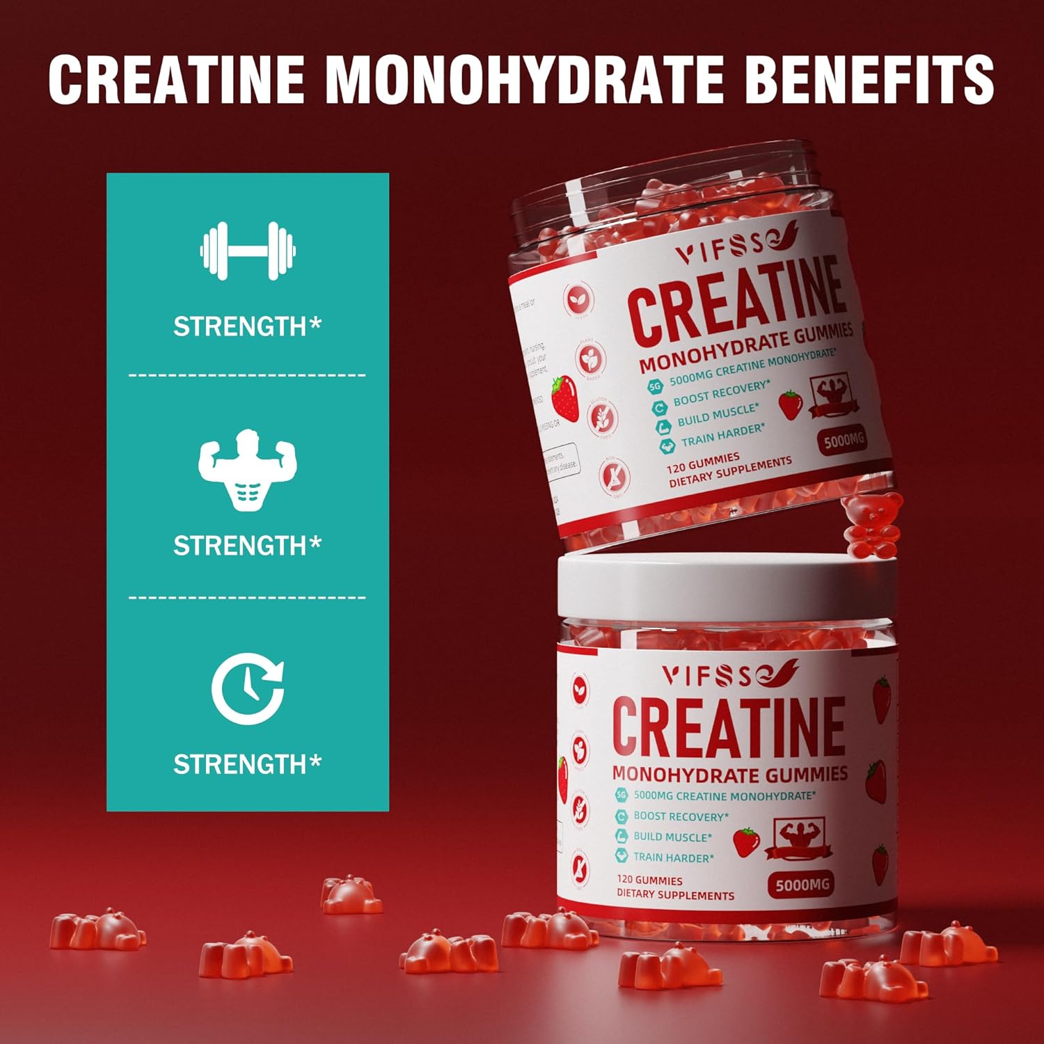 Sugar-Free Creatine Monohydrate Gummies with Magnesium Glycinate for Muscle Support - 2 Pack of 240 Gummies for Men and Women