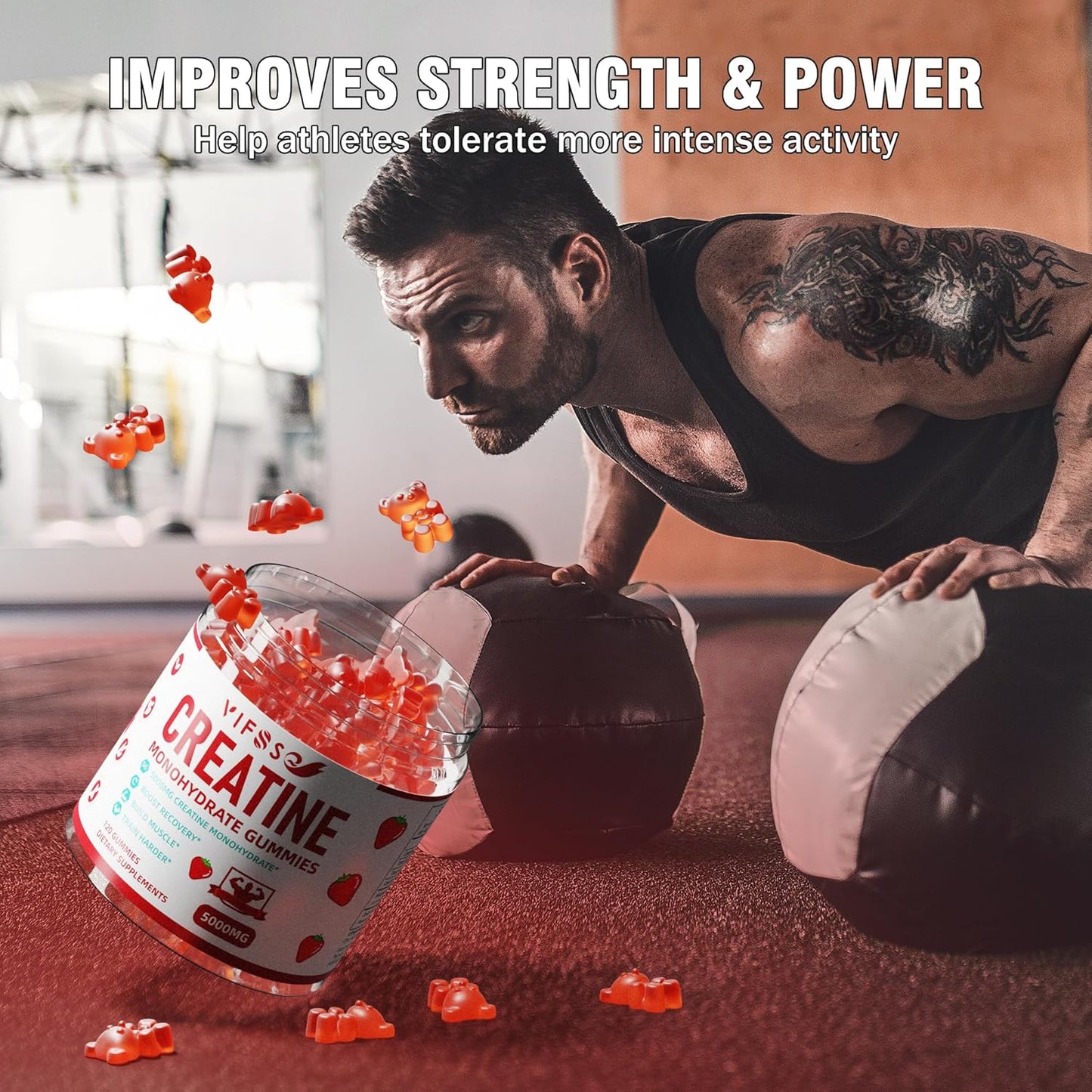 Sugar-Free Creatine Monohydrate Gummies with Magnesium Glycinate for Muscle Support - 2 Pack of 240 Gummies for Men and Women