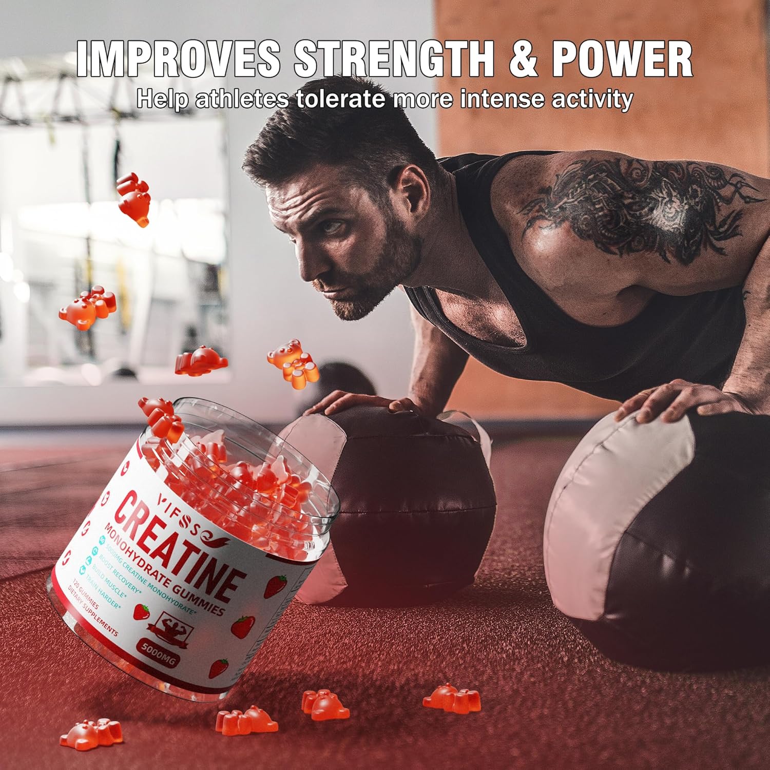 Sugar-Free Creatine Monohydrate Gummies with Magnesium Glycinate for Muscle Support - 2 Pack of 240 Gummies for Men and Women